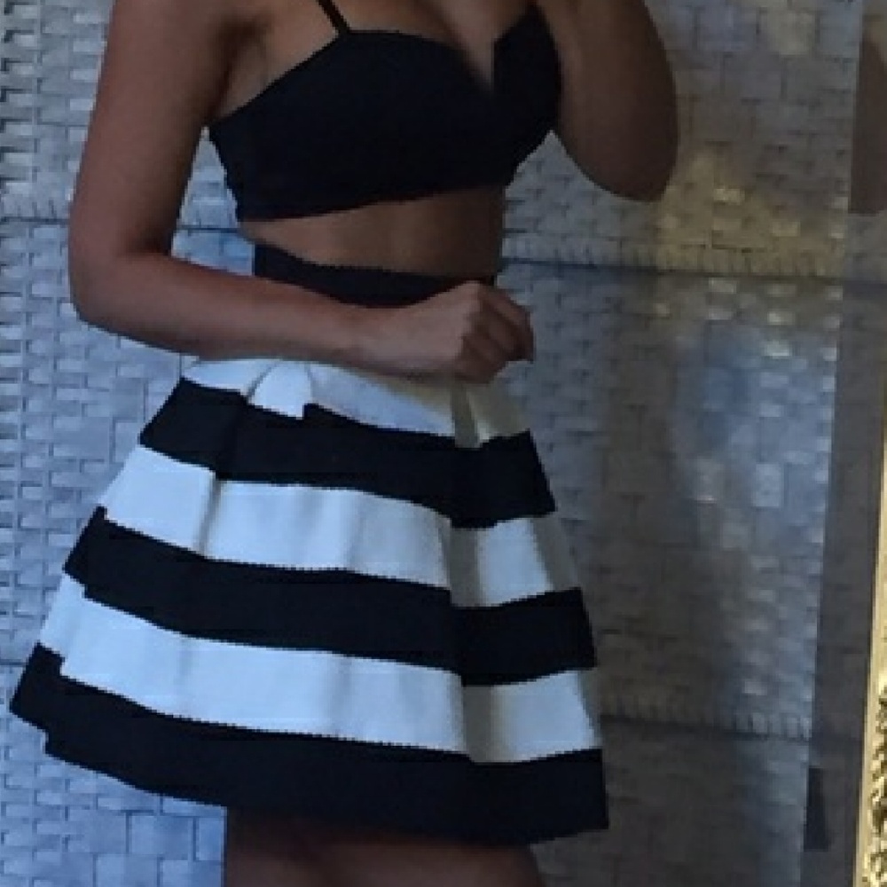 Black & White striped peplum skirt
